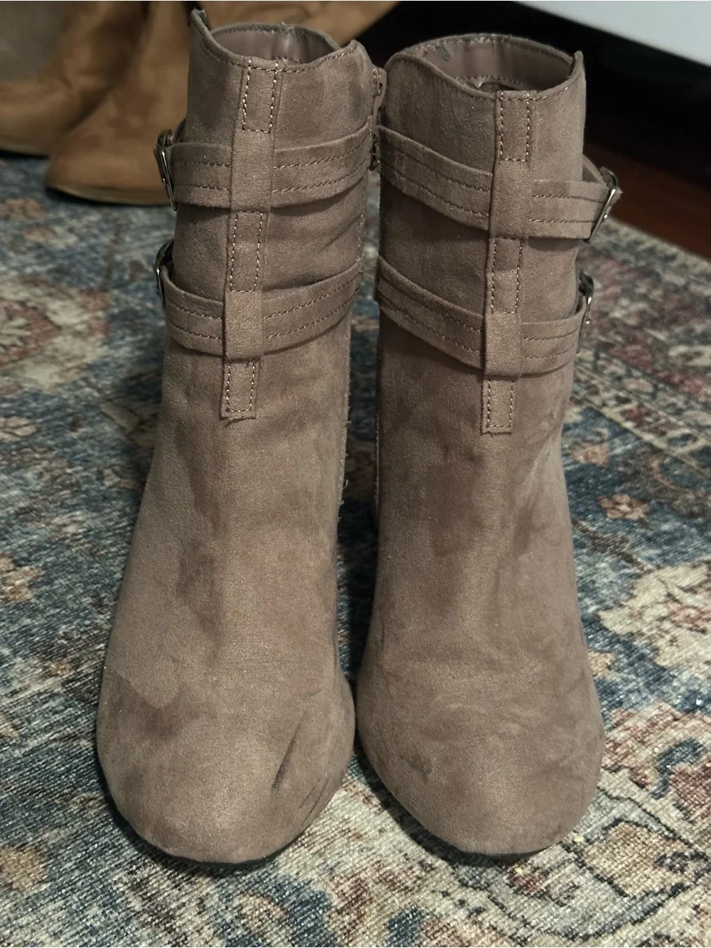 Christian Siriano for Payless Taupe Pink Mauve Suede Buckle Ankle Boots 8